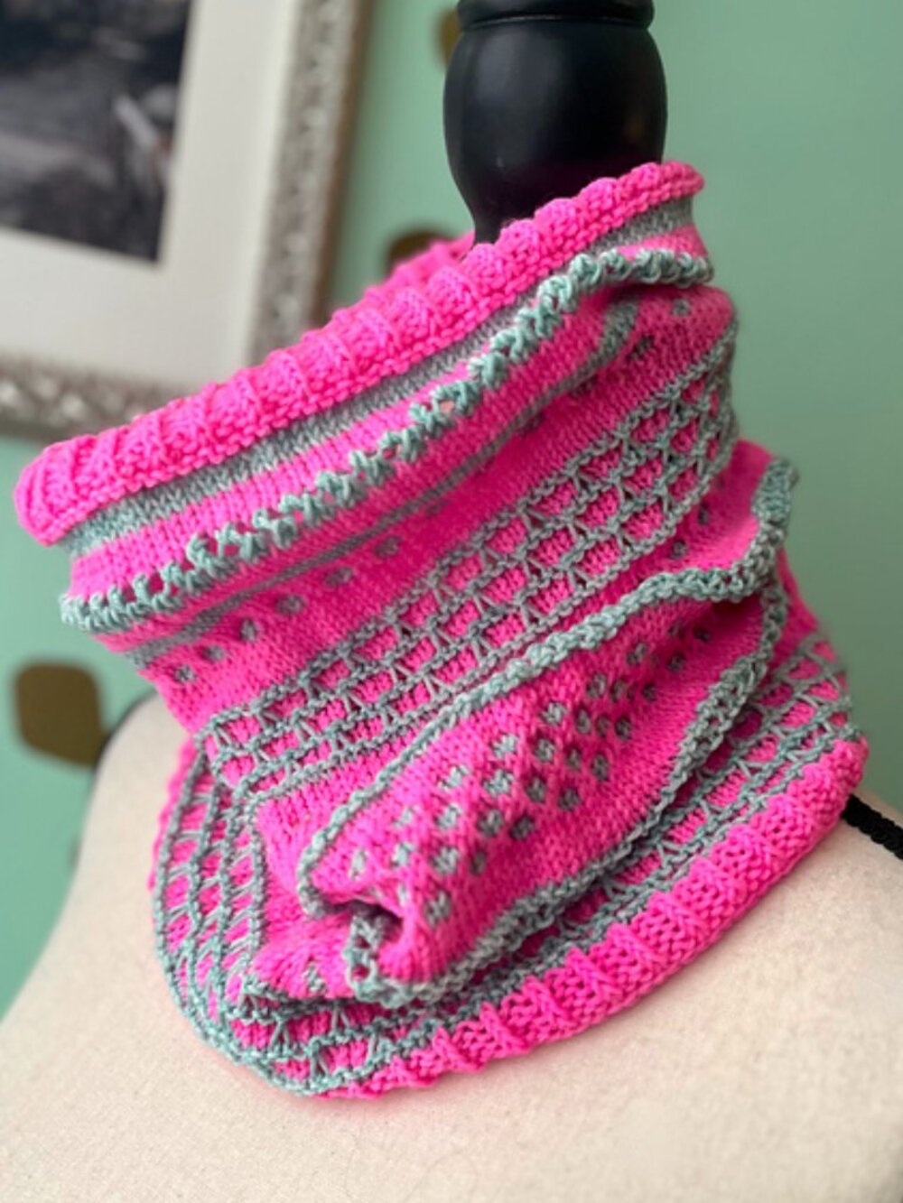 One of a Kind Flirty and Feminine Mint Pink Luxury Hand Knit Cowl